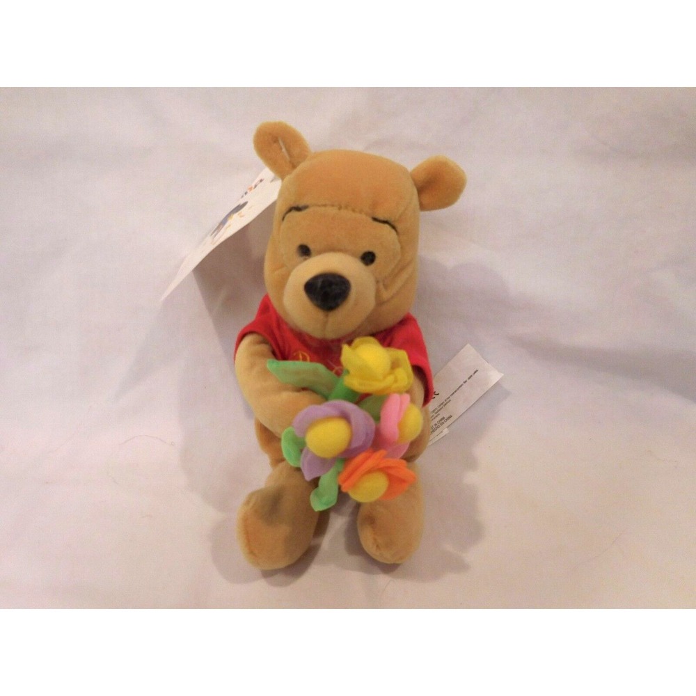 Disney's Winnie The Pooh Holding Flowers Plush Bear Bean's With RARE Tag